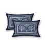 Blue Traditional 200 TC Cotton Double Queen Sized Bedsheet With 2 Pillow Covers