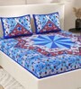 Blue Floral 200 TC Cotton Double Queen Sized Bedsheet With 2 Pillow Covers