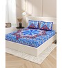 Blue Floral 200 TC Cotton Double Queen Sized Bedsheet With 2 Pillow Covers