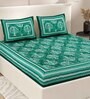 Green Traditional 200 TC Cotton Double Queen Sized Bedsheet With 2 Pillow Covers