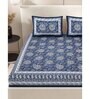 Blue Traditional 200 TC Cotton Double Queen Sized Bedsheet With 2 Pillow Covers