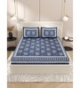 Blue Traditional 200 TC Cotton Double Queen Sized Bedsheet With 2 Pillow Covers