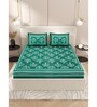 Green Traditional 200 TC Cotton Double Queen Sized Bedsheet With 2 Pillow Covers