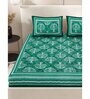 Green Traditional 200 TC Cotton Double Queen Sized Bedsheet With 2 Pillow Covers