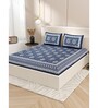 Blue Traditional 200 TC Cotton Double Queen Sized Bedsheet With 2 Pillow Covers