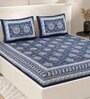 Blue Traditional 200 TC Cotton Double Queen Sized Bedsheet With 2 Pillow Covers