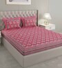 Pink Floral 300 TC Cotton Double King Sized Bedsheet With 2 Pillow Covers