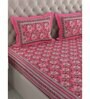 Pink Floral 300 TC Cotton Double King Sized Bedsheet With 2 Pillow Covers