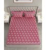 Pink Floral 300 TC Cotton Double King Sized Bedsheet With 2 Pillow Covers