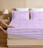 Purple Glace Cotton Floral Print Elastic Fitted King Bedsheet With 2 Pillow Covers