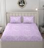 Purple Glace Cotton Floral Print Elastic Fitted King Bedsheet With 2 Pillow Covers