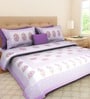 Purple Floral 120 TC Cotton Queen Sized Bedsheet with 2 Pillow Cover
