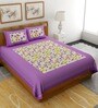 Purple Floral 120 TC Cotton Queen Sized Bedsheet with 2 Pillow Cover