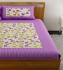 Purple Floral 120 TC Cotton Queen Sized Bedsheet with 2 Pillow Cover