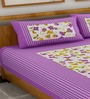 Purple Floral 120 TC Cotton Queen Sized Bedsheet with 2 Pillow Cover