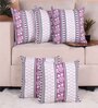 Purple Polycotton Floral 16x16 inches Cushion Covers (Pack of 5)