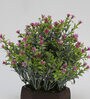 Purple Polyester Bahubali Leaves And Small Flowers Artificial Plant With Wooden Pot