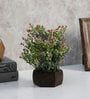 Purple Polyester Bahubali Leaves And Small Flowers Artificial Plant With Wooden Pot
