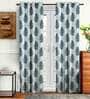 Blue Floral Polyester 7 Ft Semisheer Eyelet Door Curtains (Set of 2)