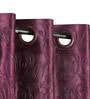 Purple Polyester Floral Light Filtering Eyelet 9 Feet Door Curtain