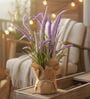 Purple Silk Plastic And Jute Artificial Foxtail Grass Arrangement Flower Bunch With Jute Wrap