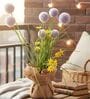 Purple Silk Plastic And Jute Chic Artificial Dandelion Arrangement Flower Bunch With Jute Wrap
