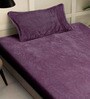 Purple Solid 300 TC Woollen Fitted Single Bedsheet with Pillow Cover