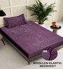 Purple Solid 300 TC Woollen Fitted Single Bedsheet with Pillow Cover