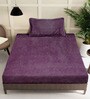 Purple Solid 300 TC Woollen Fitted Single Bedsheet with Pillow Cover