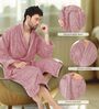 Purple Solid Cotton Men Bath Robe With Belt (S)