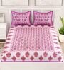 Purple Traditional 120 TC 100% Cotton Queen Bedsheet With 2 Pillow Covers