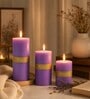 Purple Wax Pillar Candles Set Of 3