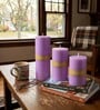 Purple Wax Pillar Candles Set Of 3