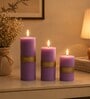 Purple Wax Pillar Candles Set Of 3
