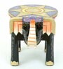 Purple Wood Brass Metal Painting Elephant Stool