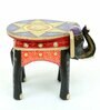 Purple Wood Brass Metal Painting Elephant Stool