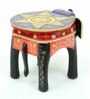 Purple Wood Brass Metal Painting Elephant Stool