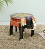 Purple Wood Brass Metal Painting Elephant Stool