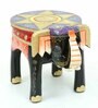 Purple Wood Brass Metal Painting Elephant Stool