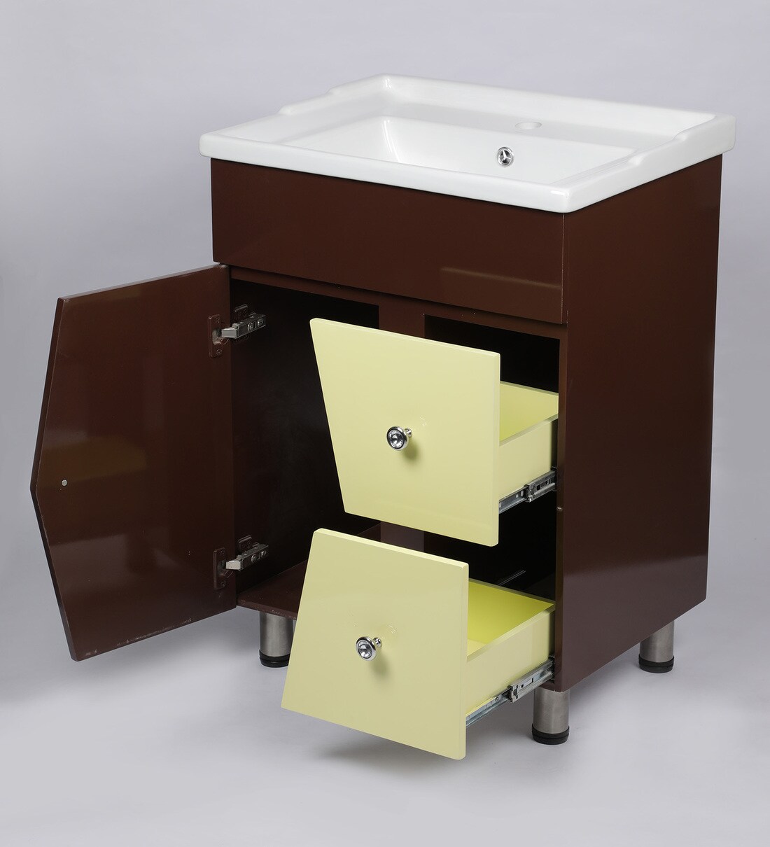 Buy PVC Floor Rested Bathroom Vanity in Ivory & Brown by JJ