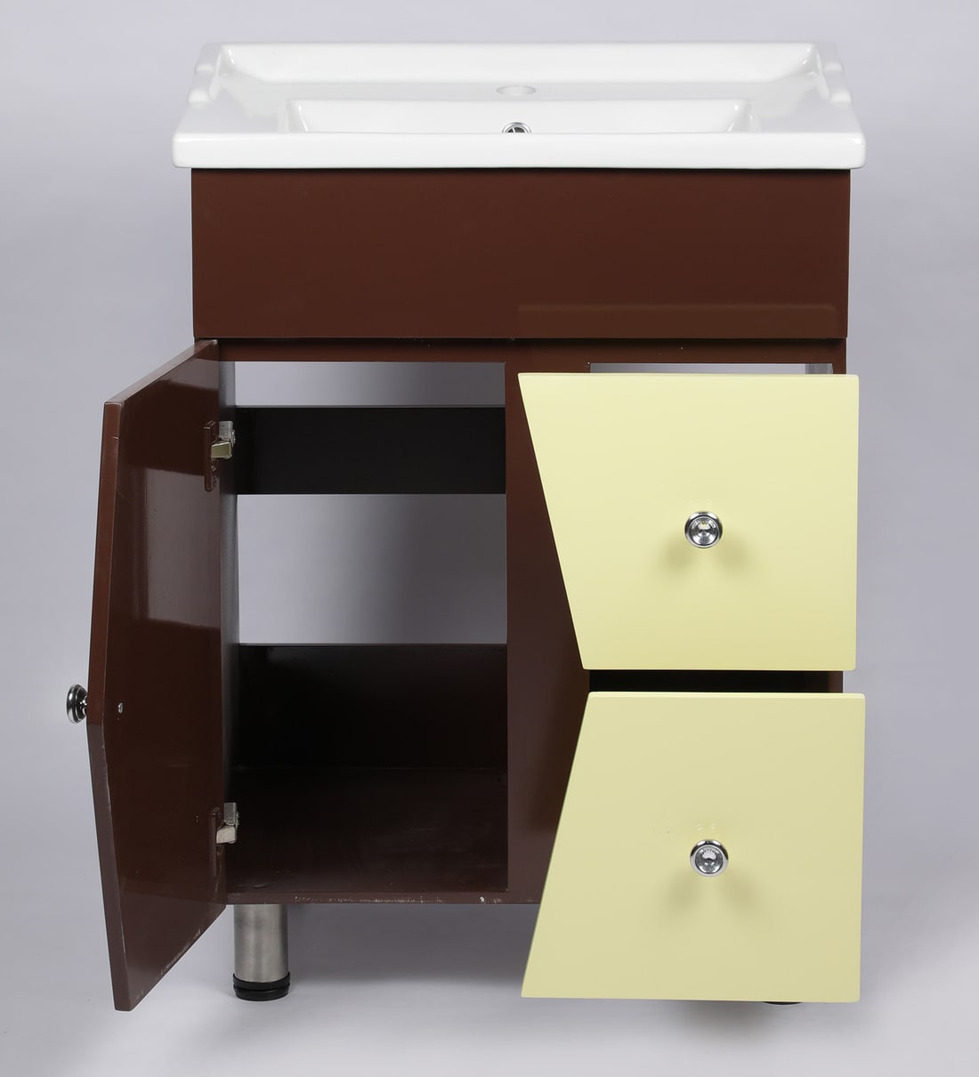Buy PVC Floor Rested Bathroom Vanity in Ivory & Brown by JJ