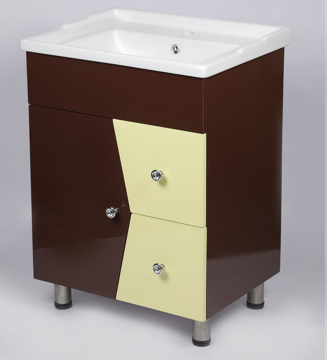 Buy PVC Floor Rested Bathroom Vanity in Ivory & Brown by JJ