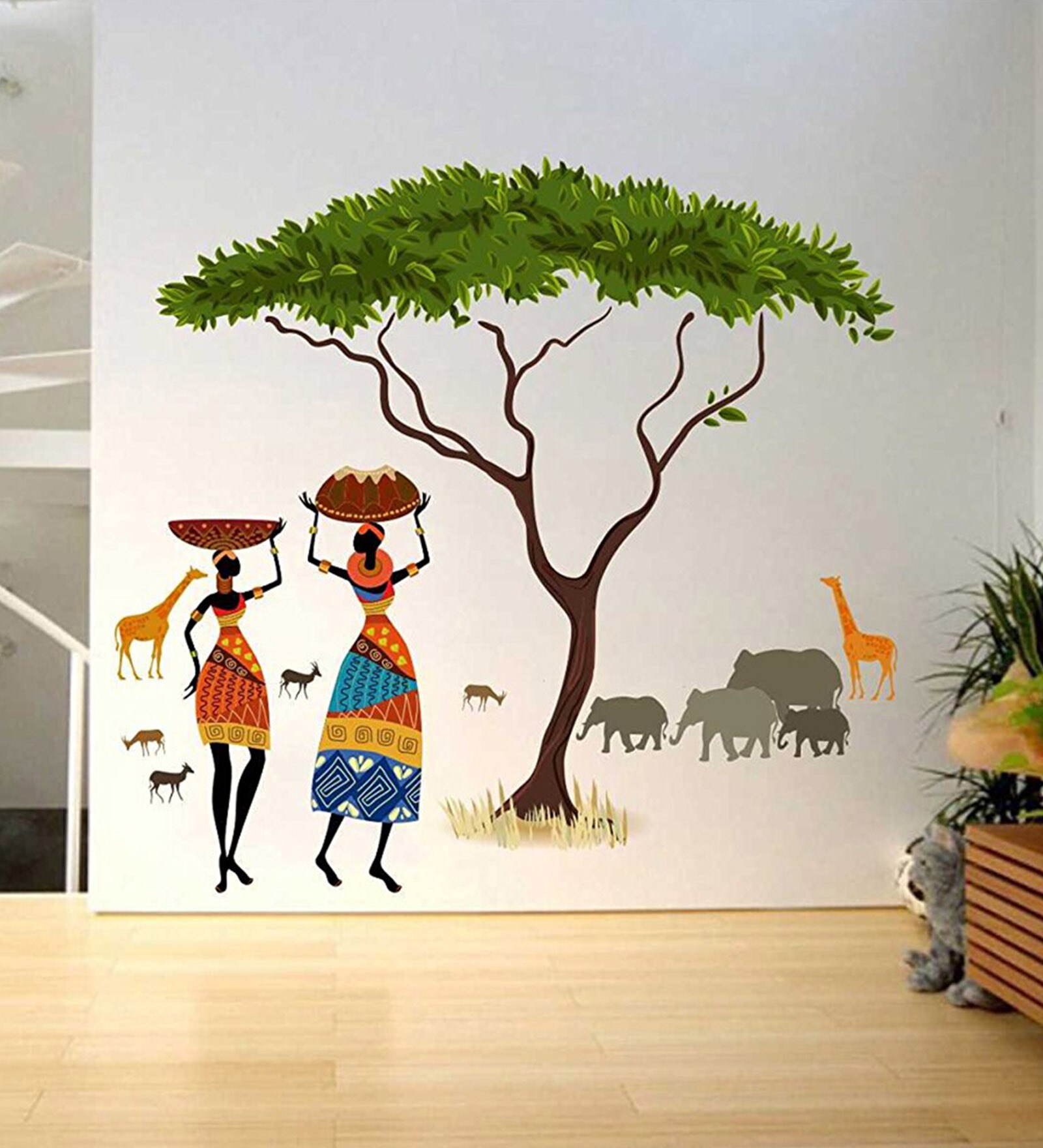 Buy PVC Vinyl Artistic Tribal Ladies with Animals Nature Wall Sticker