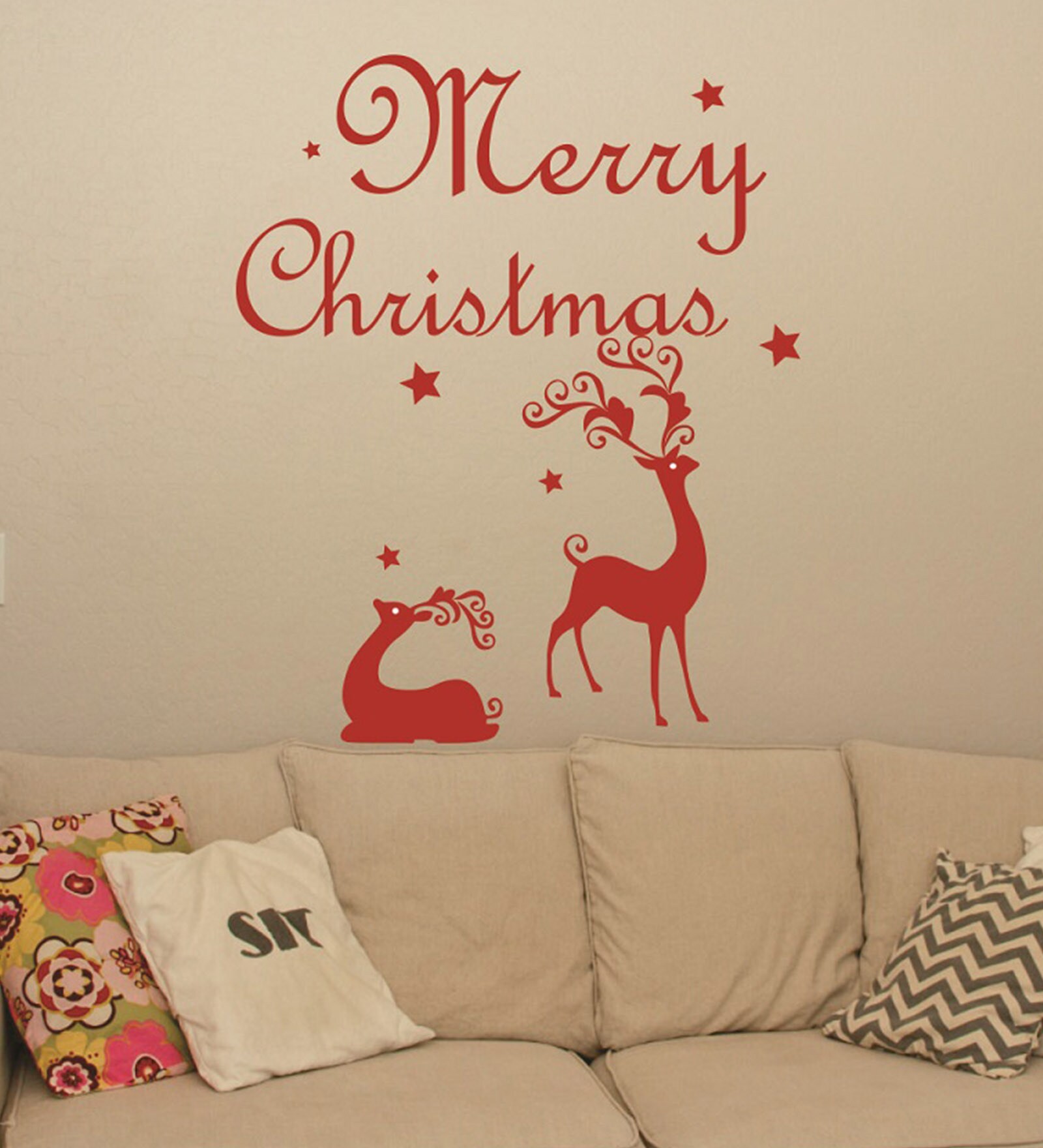 Pvc Vinyl Merry Christmas & Reindeer Wall Stickers