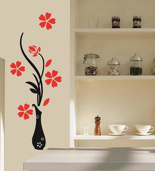 Buy Pvc Vinyl Red Flowers With Vase Home Office Decoration Vinyl