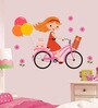 Pvc Vinyl 34 X 24 Inch Cute Little Girl On Cycle Balloons Wall Sticker