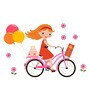 Pvc Vinyl 34 X 24 Inch Cute Little Girl On Cycle Balloons Wall Sticker