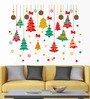PVC Vinyl Colourful Hanging Christmas Trees & Stars Decoration Wall Sticker