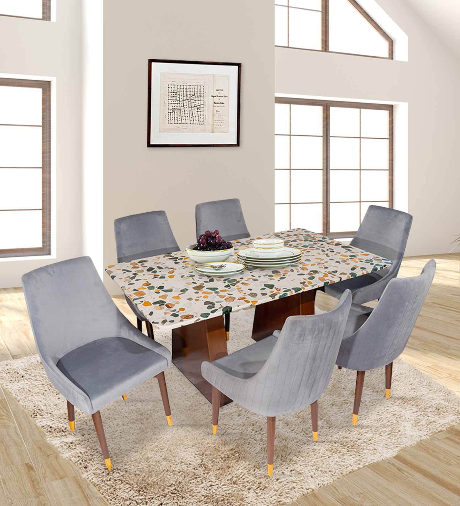 Pyramid Solid Wood 6 Seater Dining Set in Multi Colour Pyramid Solid Wood 6 Seater Dining Set in Multi Colour