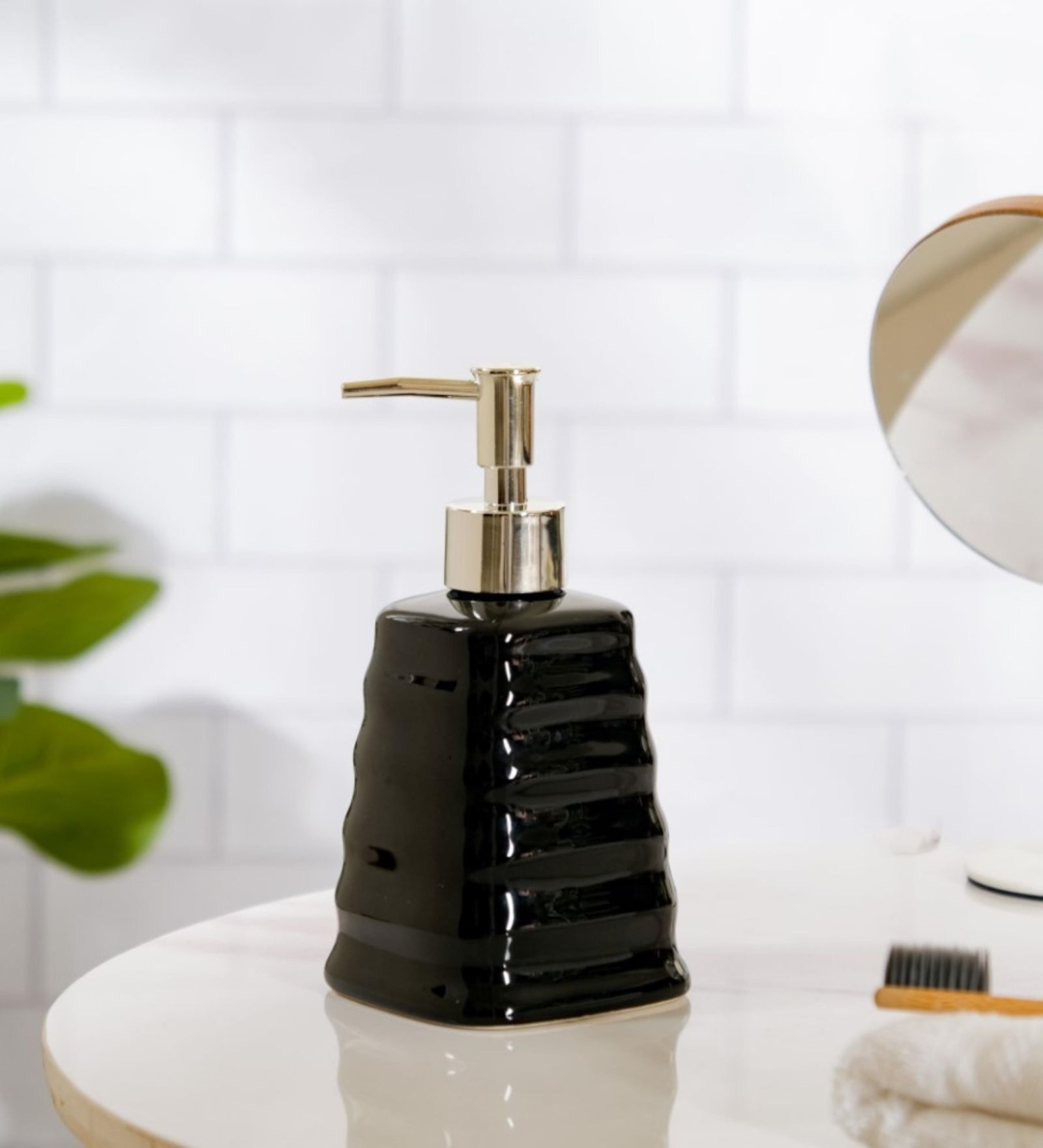 Buy Pyramid Textured Ceramic Black Bath Dispenser with Metal Nozzle ...